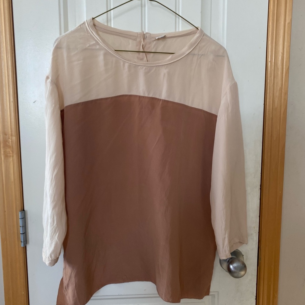 Wilfred Two-Tone Long Sleeve Top in Blush and Dusty Rose 💯 silk